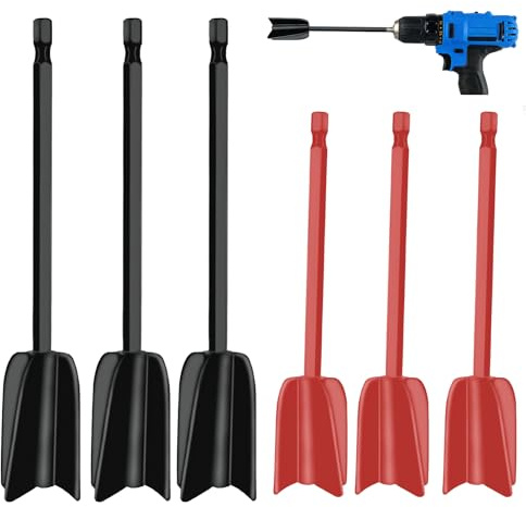 BHSTTNIXP 6 PCS Paint Mixer for Drill,Resin Mixer Paddles,Paint Stirrer for Industry Pigment Stirring,Black and Red
