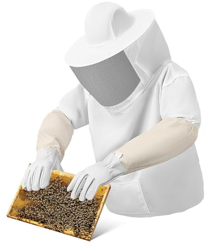 TOYANDONA Beekeeping Protective Suit Set with Ventilated Jacket and Gloves, Men’s Beekeeper Work Clothes for Outdoor Hive Maintenance and Handling