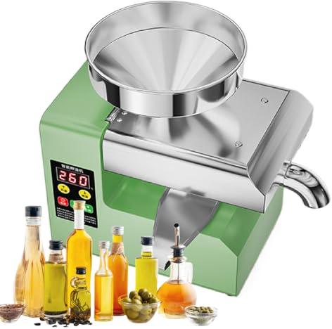 Ölpresse, 800 W, elektrische Kalt-/Heißpresse mit einstellbarer Temperatur 40 ℃ - 300 ℃, Ausgang 3-6 kg/h, verbesserter seitlicher Ölauslass