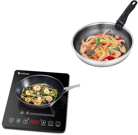 AMZCHEF 2000W Piastra a Induzione Singolo & AMZCHEF Padella da 28 cm
