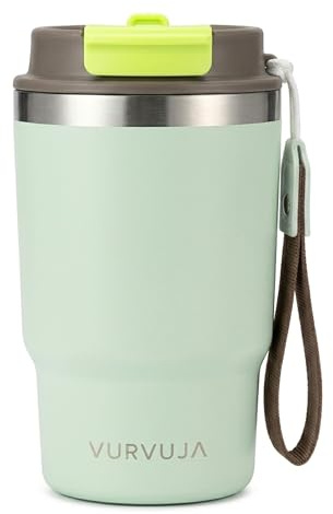 Vaso Termico 470ml de Acero Inoxidable 3en1 con Pajita y Tapa Antifugas. Taza Termica con Correa Integrada, Reutilizable y sin BPA. Termo Cafe para Llevar con Doble Pared para Frío y Calor. (Mint)