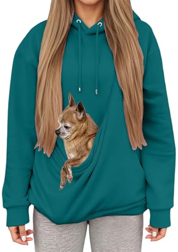 Sweat à Capuche Femme avec Grande Poche Kangourou Fonctionnelle,Pull de Transport pour Chat et Chien,Sweatshirts pour Amoureux des Animaux domestiques (Dark Green, S)