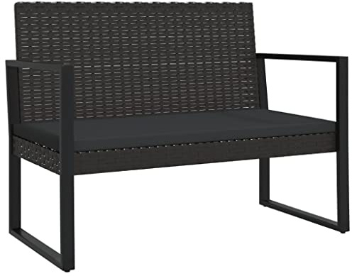 Genérico Banco Jardín 106 cm Negro Resina Trenzada Cojín Incluido | Marco de acero en polvo resistente, asiento cómodo, resistente a la intemperie, fácil montaje