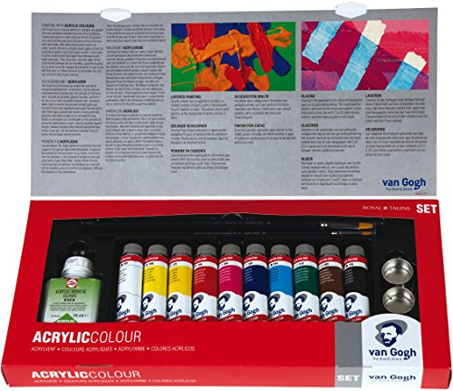 Talens VAN GOGH Acrylfarbe Kombi-Set mit 10 x 40 ml Tuben und Zubehör