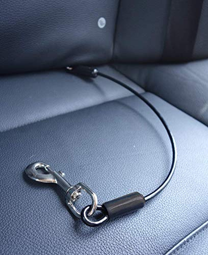 Leashboss Dog Car Seat Belt Restraint - No-Chew Heavy Duty Car Seatbelt for Pets - 5 Sizes - Coated Steel Rope to Prevent Chewing - Car Tie Out Cable for Dogs (26 in)