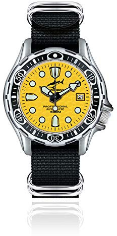 CHRIS BENZ DEEP 500M Automatic Taucheruhr mit Zulu Ballistic Nylonband, Doktorfischgelb