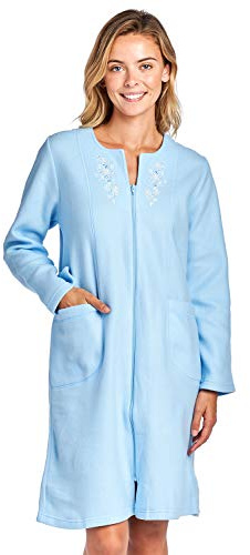 Casual Nights Women's Long Sleeve Zip Up Front Short Fleece Robe - Blue - Small