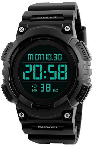 Montre Bracelet Homme Digital LED Outdoor Sport Tactique Militaire Hommes Montres Etanche 50M Plastique Lunette et Caoutchouc Bande Date Calendrier Double Temps Alarme Electronique Noir Montre (Noir)