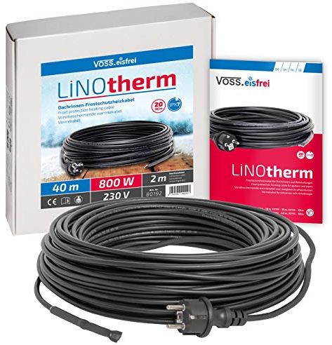 Heizkabel Linotherm 40 Meter lang, besonders hohe Heizleistung, VOSS.eisfrei Frostschutz für Dachrinnen und Wasserleitungen, Heizleitung Frostschutzkabel Dachrinnenheizung Rohrbegeleitheizung
