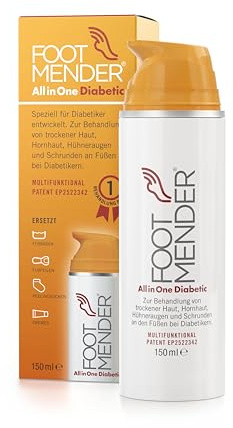 Footmender All in One Diabetic Fußcreme, 150 ml | Speziell für Diabetiker entwickelt, 8 Wirkestoffe, Ersetzt Fußbäder, Fußfeilen, Peelingsocken, verscheidene Cremes