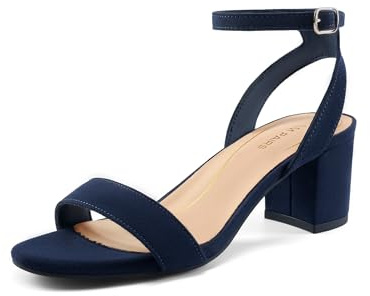 DREAM PAIRS Women's Heel Sandals Ankle Strap | Latex-padded insole, adjustable buckle ankle strap, block heel, wide fit for all-day comfort