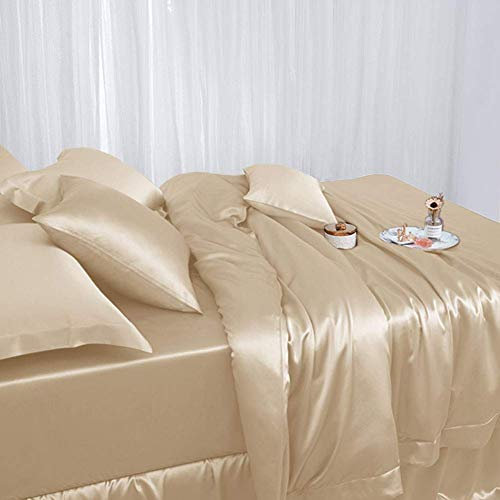 THXSILK Maulbeerseide Bettwäsche Set 4 teilig, 2 Bettbezuge 135 x 200 cm und 2 Kopfkissenbezuge 80 x 80 cm, 22 Momme Bettwäsche Set, Champagner