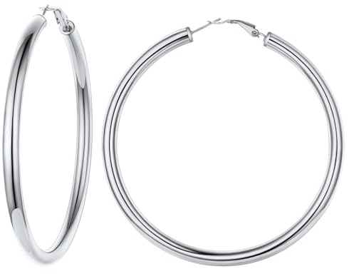 FindChic Creolen Ohrringe in 20/30/40/50/60/70/80MM Edelstahl Hoop Earringss für Damen Frauen Mädchen, hypoallergen, leicht, Silber/Gold/Schwarz