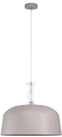 EGLO Pendelleuchte Monte Fuerte, edle Design Hängelampe für Wohnzimmer und Esstisch, Esszimmerlampe aus Metall in Taupe-Matt und transparentem Glas-Kristall, E27 Fassung, ∅ 48 cm