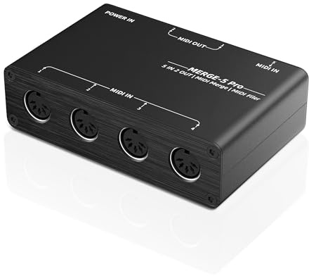 DigitalLife SynkMergeX-M5 | MIDI Merge Box DIN 5 Broches 5-In/2-Out | Boîtier MIDI Autonome en Métal Plug & Play pour Claviers MIDI, Synthétiseurs, Fusion MIDI Fiable Sans Ordinateur