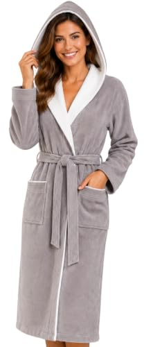 Morgenstern Morgonrock Dam Frotte Velours Huva 100% Bomull Leonie Grå Beige XL