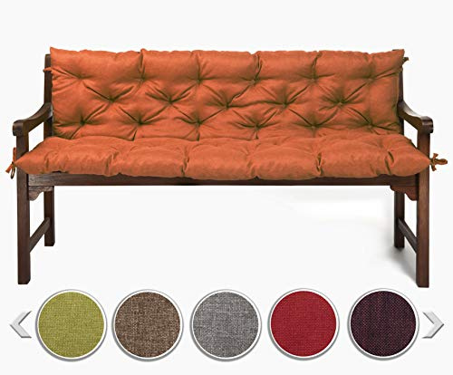sunnypillow Bankauflage für Gartenbank Outdoor - Sitzkissen und Rückenkissen für Bank 110 x 40 x 40 cm - Polsterauflage für Hollywoodschaukel, Gartenschaukelkissen - Gartenkissen, Bankkissen Orange