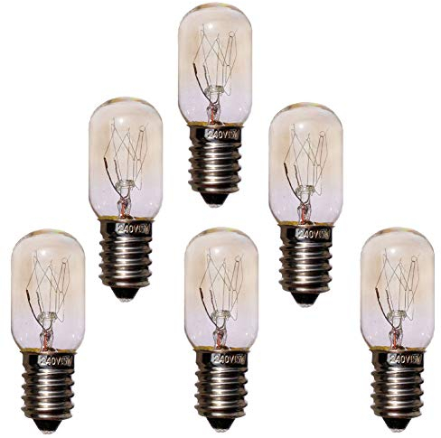 JINYU Confezione da 6 lampadine notturne per lampade di sale dell'Himalaya, attacco SES, attacco E14, placcate in nichel, T20 15 W, 220 V, 230 V, per frigorifero della macchina da cucire