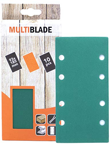 Multiblade Professioneller Klett Schleifblatt 185x93mm, 10 Stück, Korn 80, 8 Löcher, für Holz und Metall, Profesioneller Qualität, Für Schwingschleifer