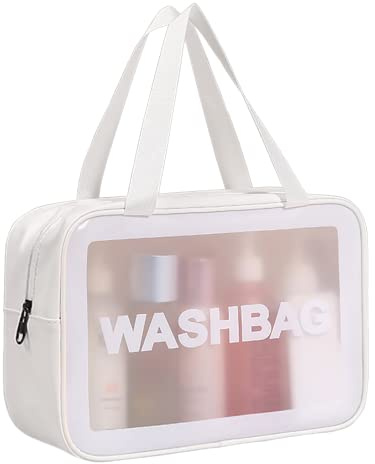 DAPOWER Travel Toiletry Bag for Women and Men, Matte Translucent Toiletry Bag with Handy Handle, Makeup Cosmetic Organizer Bag for Travel Toiletries Accessories (White)