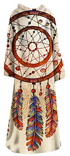 PEIHUODAN Tv Kuscheldecke Mit ärmeln Damen Kinder Teenager Mädchen XXL Sofa Lazy TV-Decke Fleece Boho Mandala Motiv Ärmeldecke Tagesdecke Warmer Poncho Kuscheldecke Winter Weiche (Braun,L 127x178 cm)
