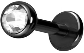 PIERCINGLINE Chirurgenstahl Labret Stecker KRISTALL Piercing Lippe Ohr Nase Farb & Größenauswahl