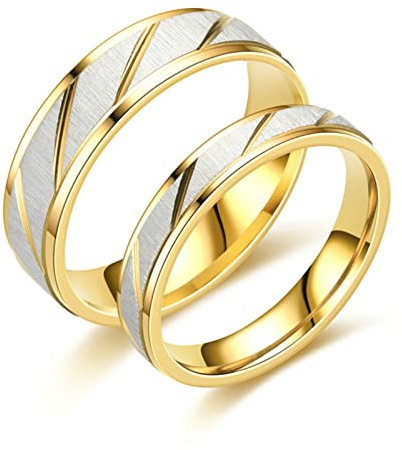 Beydodo Alliance Couple Mariage Acier Inoxydable, Bague En Or avec Argent Brossé Taille 54 et Taille 54 Bague de Fiancaille Femme et Homme