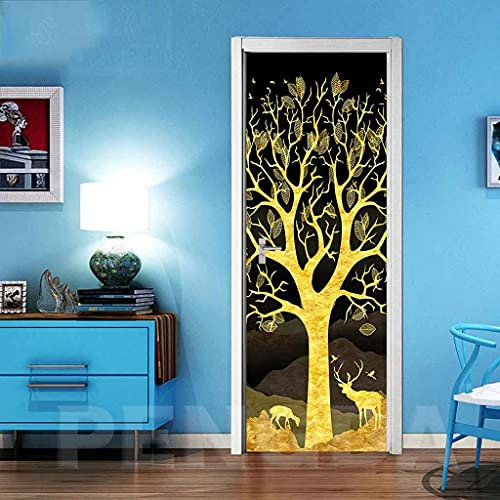 CBWRAW 3D Türaufkleber Abstrakte Baumkunst Abnehmbare PVC Selbstklebende wasserdichte Wandbild Art Decals Poster Tapete Für Wohnzimmer Küche Schlafzimmer Kinderzimmer Dekoration 90x200cm