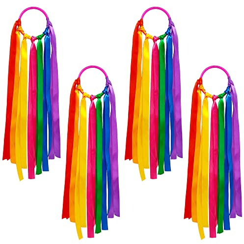 Niuhong 4 Pcs Regenbogenbänder Rainbow Ribbon Regenbogen Band Tanzbänder Mehrfarbig Gymnastik Rhythmische Band Hand Gehalten Bunt Bänder Gymnastikband Mit Griff Party-Aktivitäten Zubehör Dekoration
