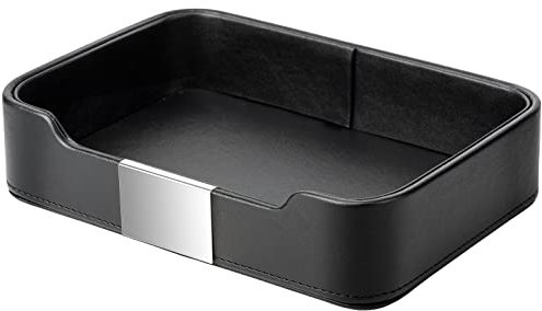 SANZIE Luxuriöses Lederschale Schlüsselschale Aufbewahrung Schlüsselablage Organizer Ablage Tablett Schale für Schlüssel, Flur zu halten Schmuck, Uhren, Brieftasche (Metallversilbert, Schwarz)