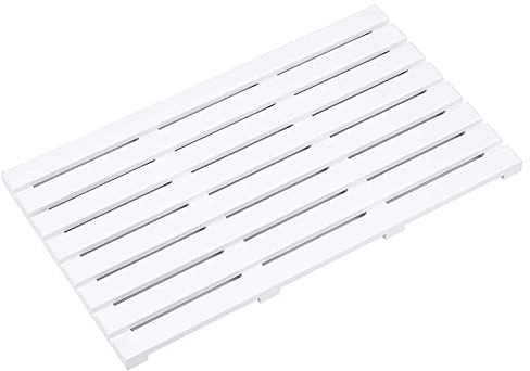 AAMEN Bamboo Rectangular Bath Mat, Non-Slip Anti-Mould, Luxury Indoor or Outdoor Use, White, 50 x 33 cm