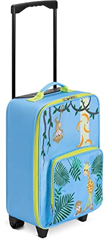 Navaris Kinder Trolley Koffer mit 2 Rollen - Kinderkoffer für Jungen und Mädchen - Leichter Reisekoffer Handgepäck mit Teleskopstange - Dschungel Design