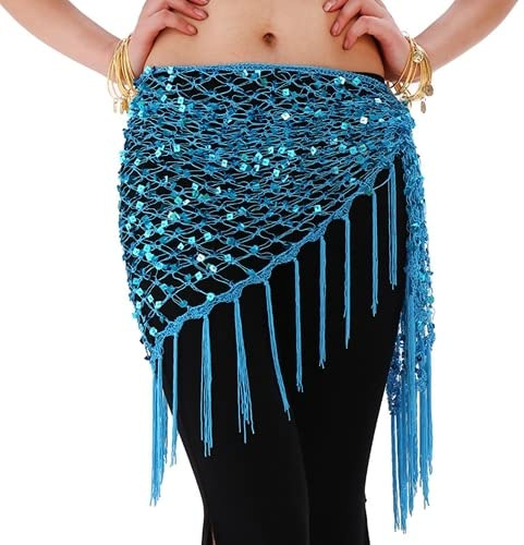 BANGHA Bauchtanz HüFttuch,Bauchtanz KostüM Damen 12 Farben Bauchtanz Praxis Kleidung Zubehör Stretchy Lange Quaste Dreieck Gürtel Hand Häkeln Bauchtanz Hüfte Schal Pailletten (Color : 13)