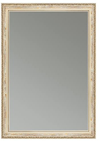 CLAMARO 'ELSA' Antik Wandspiegel 45x60 cm mit Rahmen | Creme Weiß Gold | Shabby Chic Vintage Barock Spiegel mit Holzrahmen | Barockspiegel inkl. Metall Aufhänger und Montagematerial
