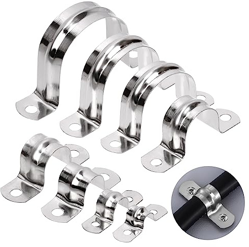 Glarks Lot de 50 colliers de serrage M8 en acier inoxydable 304 à 2 trous - Sangle de tuyau rigide robuste - Support en U - Collier de serrage pour fixation de câble de tube de tuyau (45 mm)