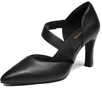 DREAM PAIRS Women's High Heels Pumps Dress Closed Pointed Toe Comfortable D'Orsay Pumps Shoes for Wedding Dancing SDPU2350W,Size 5.5,Black-Pu,SDPU2350W
