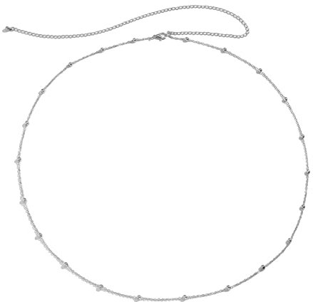 Kettengürtel Silber Perlen, Bauchkette Kleid Minimalistische Perlenkette Karabinerverschluss Damen Bauch Ketten Körperschmuck 90cm