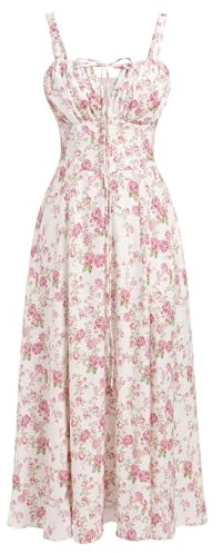 EFOGEP 65513amazon_lddus Suave Mujer | Vestido acampanado fluido con tirantes delgados ajustables, cordones en la espalda, abertura frontal
