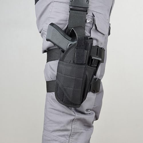YOCOOL Funda Pistola para Pierna táctico Molle Equipos Modulares Doble Correa diestros para Deporte al Aire Libre Acampada Senderismo Caza Airsoft, Negro Diestros