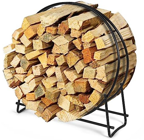 GYMAX Rundes Kaminholzregal, Dekoratives Metallkaminholzregal mit erhöhen Beine, kompakter Kaminholzhalter für drinnen & draußen, ideal für Kamin, BBQ & Feuerstelle