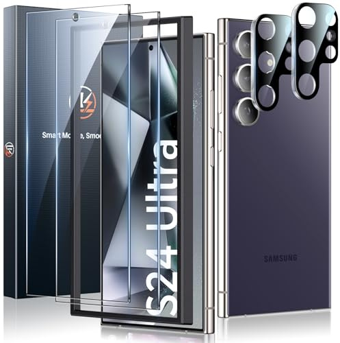 LK für Samsung Galaxy S24 Ultra für Panzerglas mit 2 Glas & 2Kameraschutz | 9H Härte Bruchsicher Kratzfest Schutzglas, Anti-Fingerabdruck, Rahmen-Installationshilfe, 0 Staub & Blasen, HD-klar