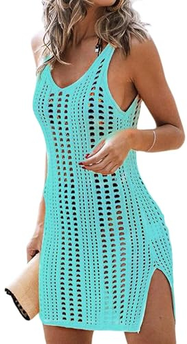 Qianderer Women Crochet Cover Up Beach Dress Swimsuit Bikini Cover Ups Bathing Suit Hollow Out Cover Up Beachwear