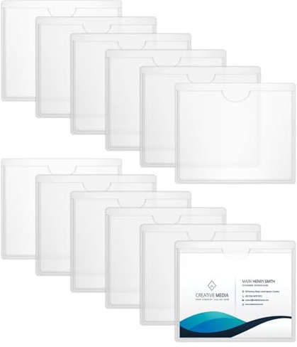 BIVOFU 12 Stück Etikettenhalter Selbstklebend, Etikettenhalter, Durchsichtig, Kreditkartenhülle für Schutz Ihrer Karten oder Fotos, Transparent, Minimalistisch, PVC-Material, für Büro, Zuhause