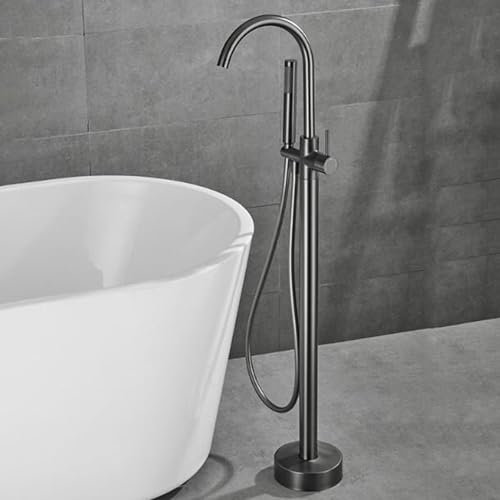 Freistehende Wannenarmatur mit Handbrause, Badewannenarmatur Messing Badewannen-Duscharmatur Wasser Kalt und Heiß Handbrause Mischbatterie Badewanne Freistehend-Grau
