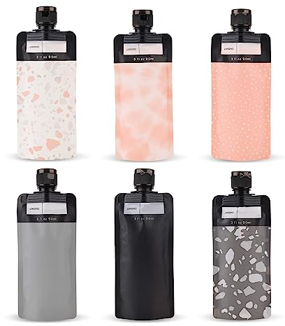Paulapang 6pcs Empty Squeeze Pouches, 90ml Leak Proof Refillable Empty Squeeze Pouches Empty Plastic Squeeze Pouches for Lotion Shampoo Face Cream Hand Soap