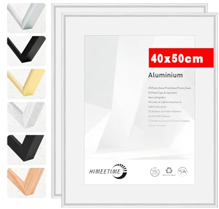 HIMEETIME® 2x Bilderrahmen,40x50 cm (2er Set),Aluminium Silber Matt,bruchsicheres Acrylglas,für Poster und Bilder,Hoch- und Querformat,stabile Rückwand