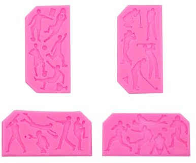 Fondant Molds 4 Pieces Soccer Golf Rugby Player Silicone Mold Cake Baking Chocolate Fondant Pink