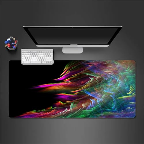 QiHon Gaming Mauspad XXL Abstraktes Lila Grün Großes Mauspad Schreibtischauflage mit Vernähte Kanten Einer speziellen Oberfläche verbessert Geschwindigkeit und Präzision 600x400x2mm