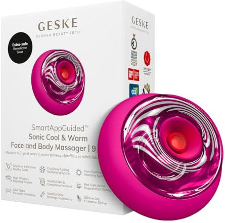 GESKE Sonic Cool & Warm Face & Body Massager | 9 in 1 | Straffend | SmartAppGuided™ | Elektrisches Massagegerät | Gesicht & Körper | Batterielose Wärme- & Kühltechnologie | Entspannend