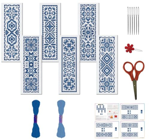 FREEBLOSS 6 Set Lesezeichen Kreuzstich Sets, Cross Stitch Kit Mit Anleitung, Viktorianisches Muster, Kreuzstich Set Für Anfänger, Lesezeichen Herstellungsset als Geschenk